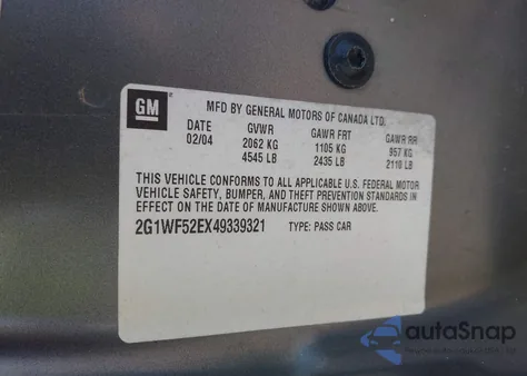 2004 Chevrolet Impala from USA, damaged, VIN 2G1WF52EX49339321